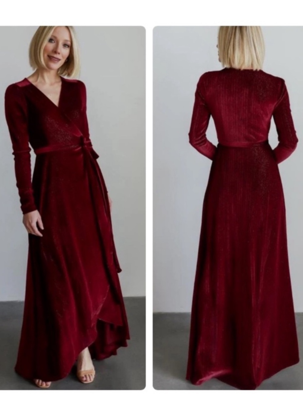 New Baltic Born Serena Shimmer Velvet Wrap Dress Burgundy Size Large